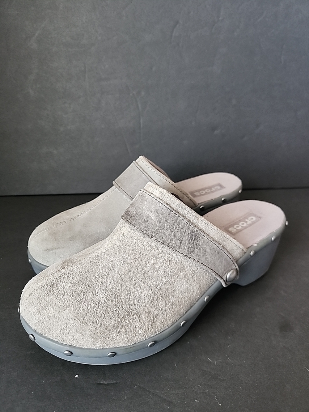 Suede Slip-On Clogs in Light Gray Womens Size 9